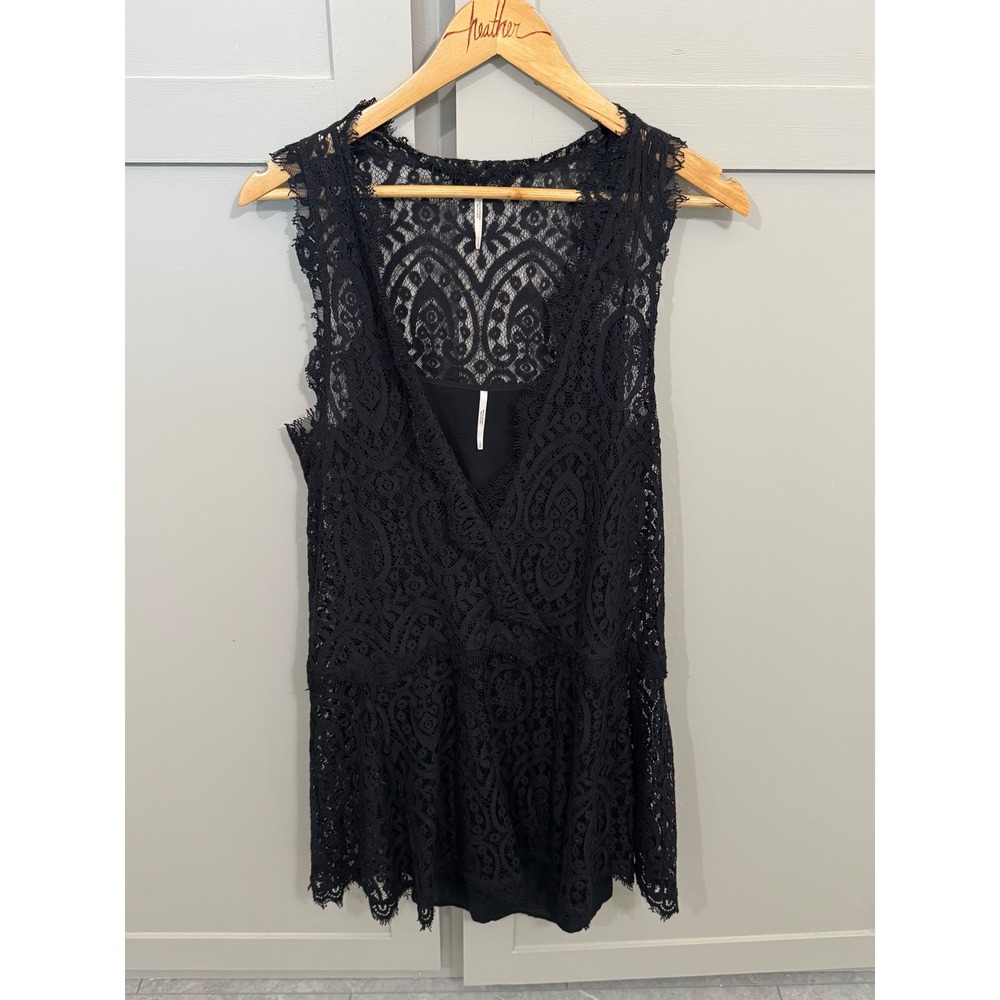 Free People Black Lace V-Neck Sleeveless dress